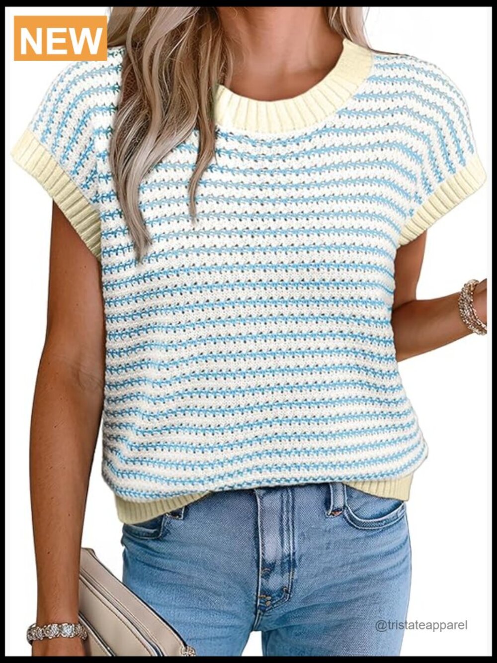 Striped Knit Sweater Vest Cap Sleeve Lightweight Summer